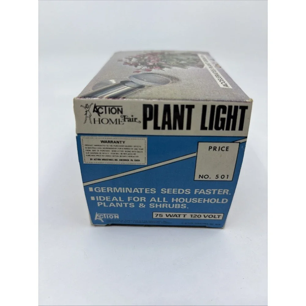 Vtg New Stock Plant Light By Action Home 75 Watt